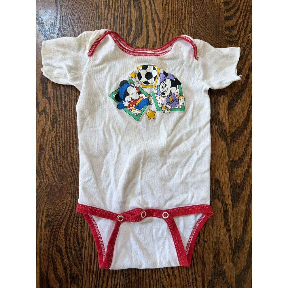 Vtg 80s Disney Baby Mickey Mouse Minnie Soccer One Piece Bodysuit Med 19-25 lbs